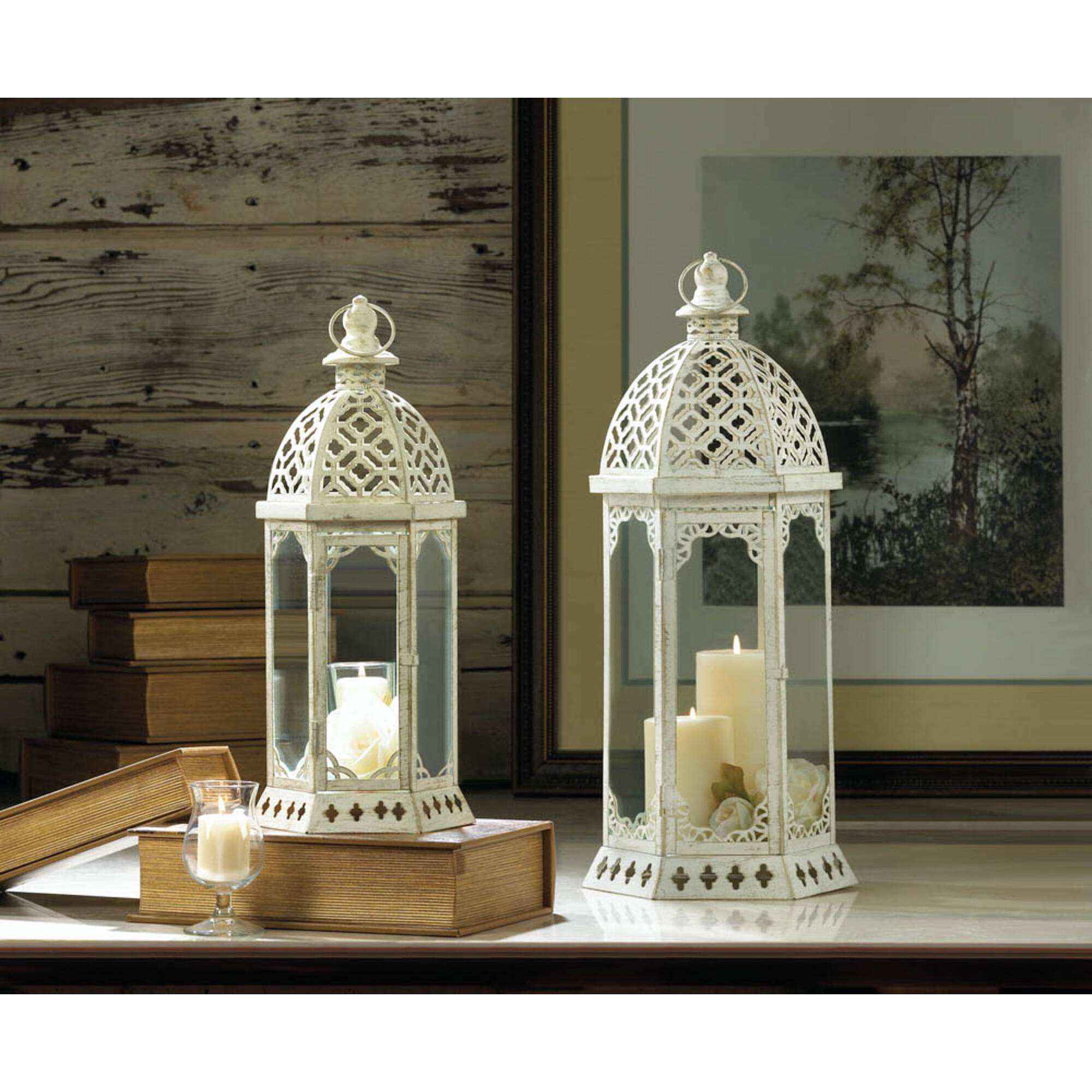 20'' Graceful Distressed White Lantern